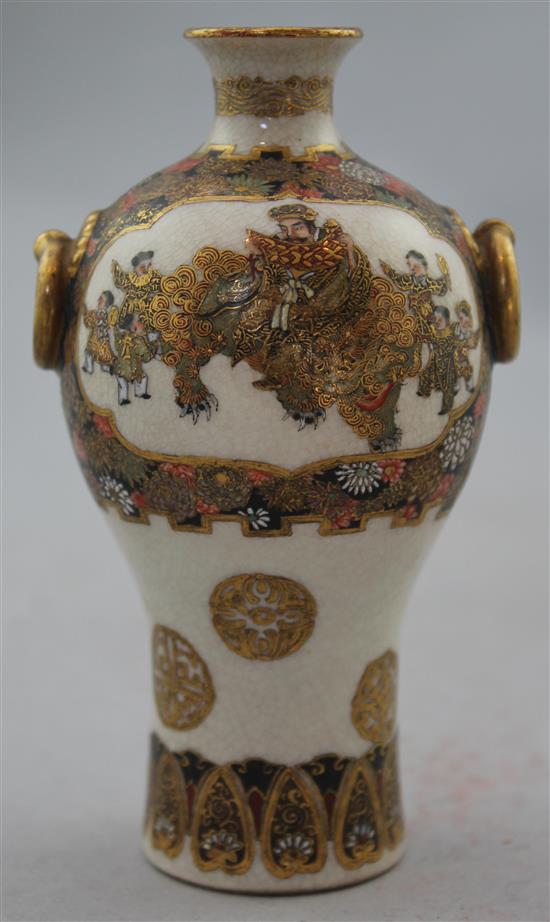 A Japanese Satsuma pottery small baluster vase, Meiji period, 12.3cm.